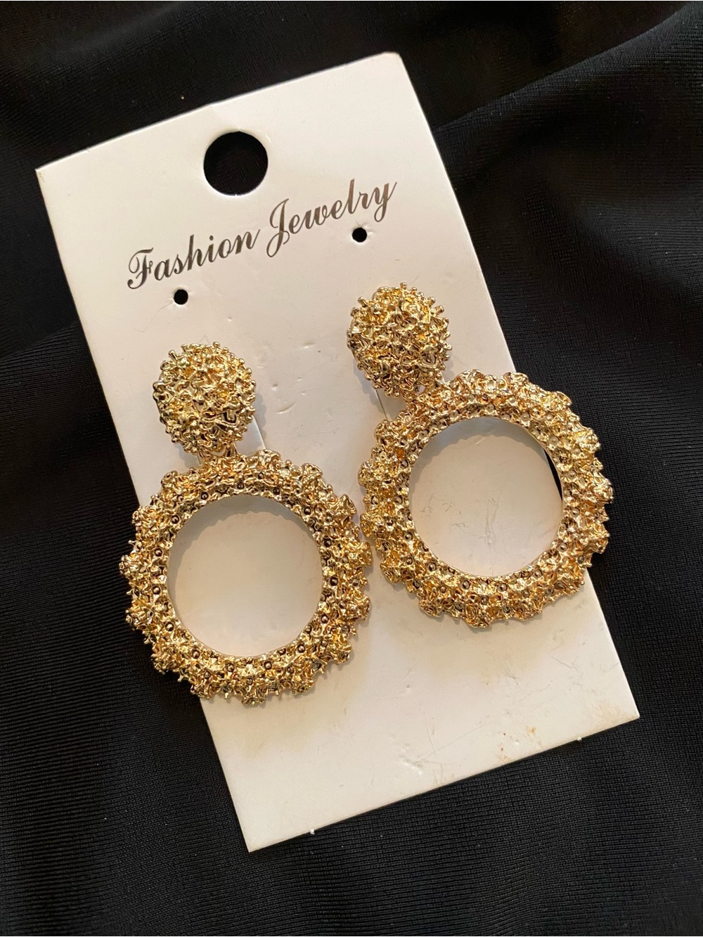 Fashion Jewelry Textured Gold Circular Drop Earrings